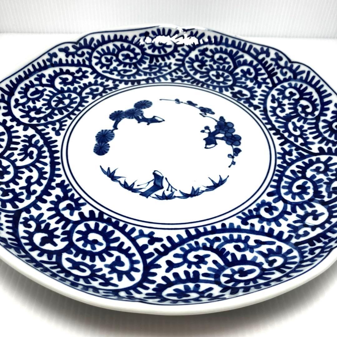 希少 有田焼 林斎窯 古伊万里 大皿 丸皿 青色 伝統工芸 32cm 皿