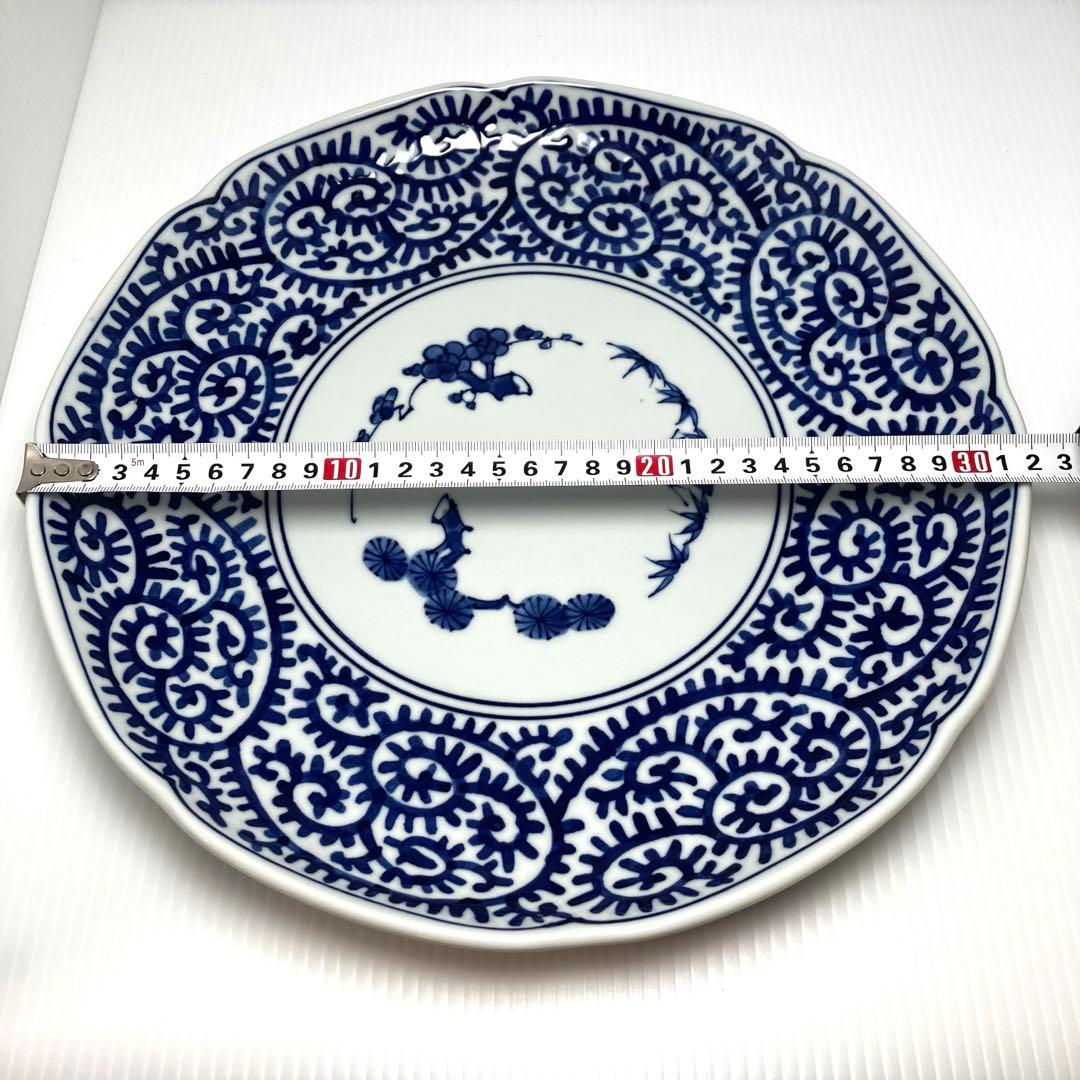 希少 有田焼 林斎窯 古伊万里 大皿 丸皿 青色 伝統工芸 32cm 皿