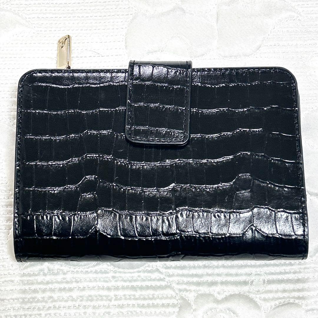 未使用品❤︎ agnes b. クロコ型押し 二つ折り財布 ブラック ゴールド金具
