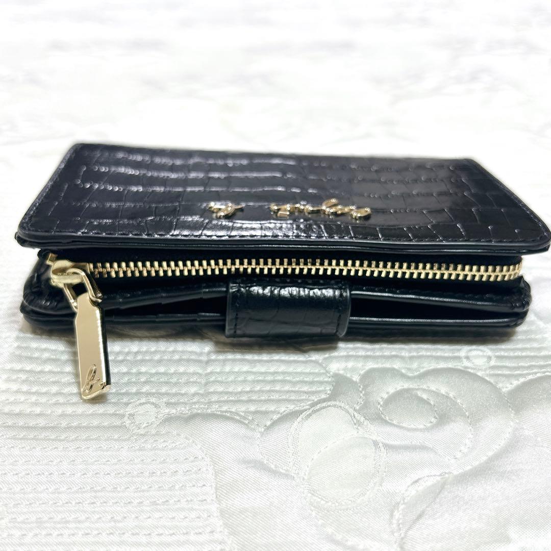 未使用品❤︎ agnes b. クロコ型押し 二つ折り財布 ブラック ゴールド金具
