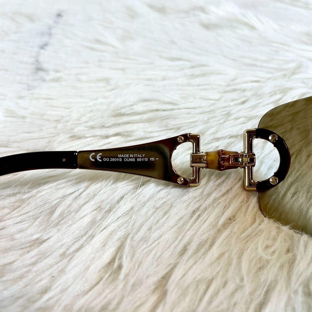 美品　GUCCI　サングラス　GG2801　ホースビット　バンブー　ブラウン