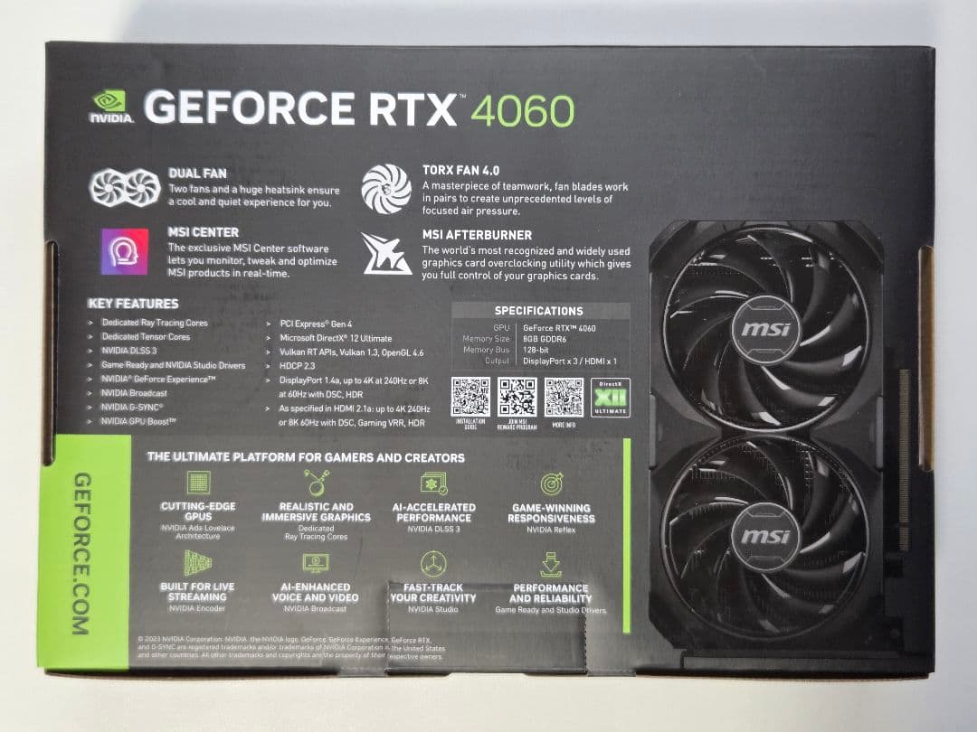グラフィックボード・グラボ・ビデオカード MSI GeForce RTX 4060 8GB