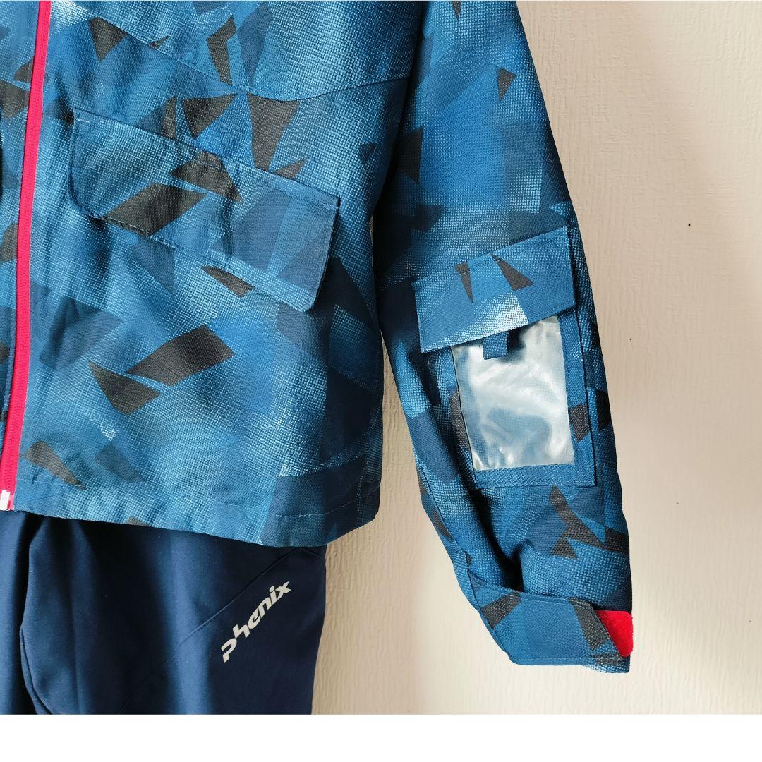 極美品 PHENIX ジュニアスキーウェア 男の子 上下150　ネイビー 幾何学