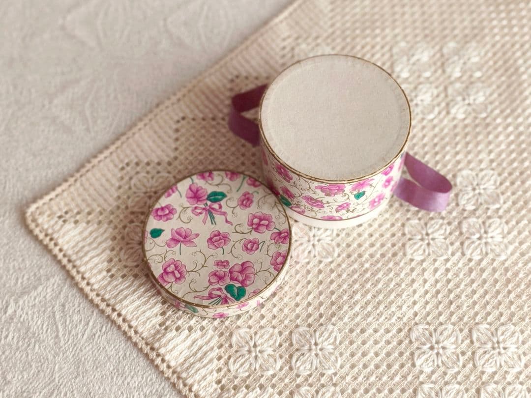 * vintage box ❀ * スミレ柄 ラウンドボックス