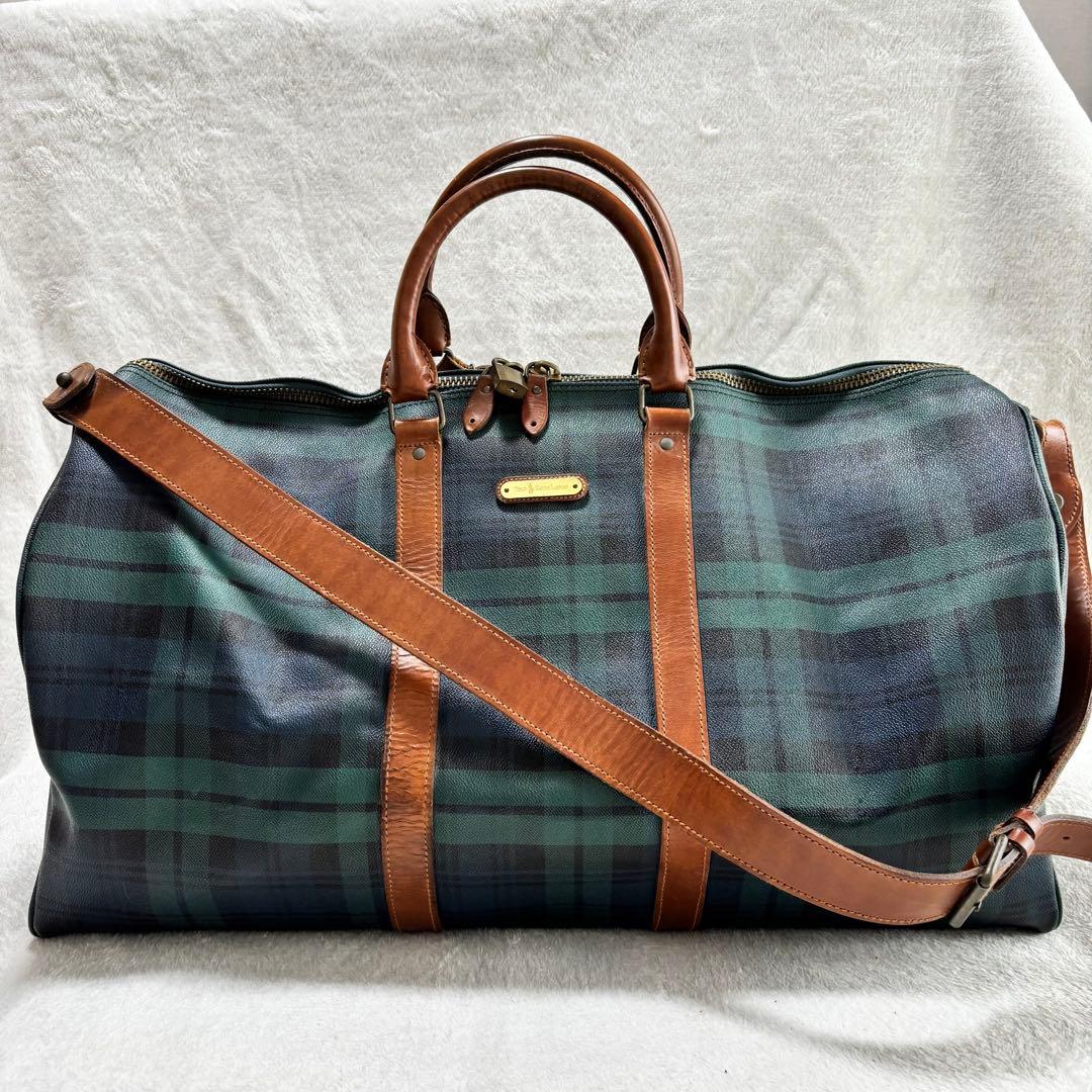 美品 ポロラルフローレン ブラックウォッチ 2WAY ボストンバッグ グリーン