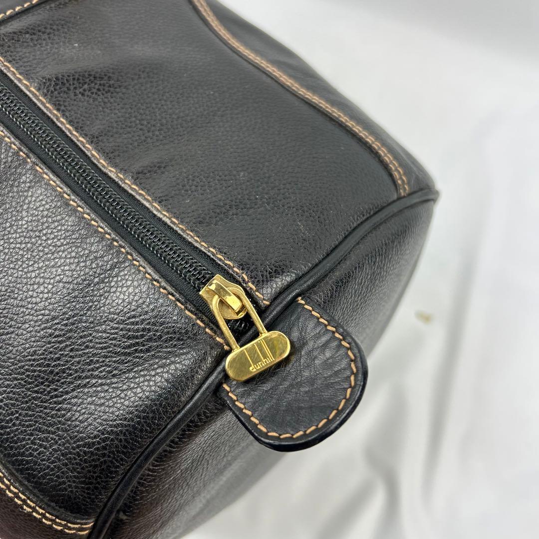 【美品】ダンヒル　ボストンバッグ　レザー　ロゴ金具　デカボストン　黒　旅行バッグ