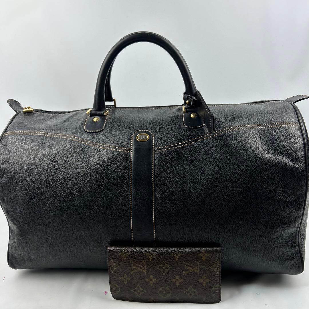 【美品】ダンヒル　ボストンバッグ　レザー　ロゴ金具　デカボストン　黒　旅行バッグ