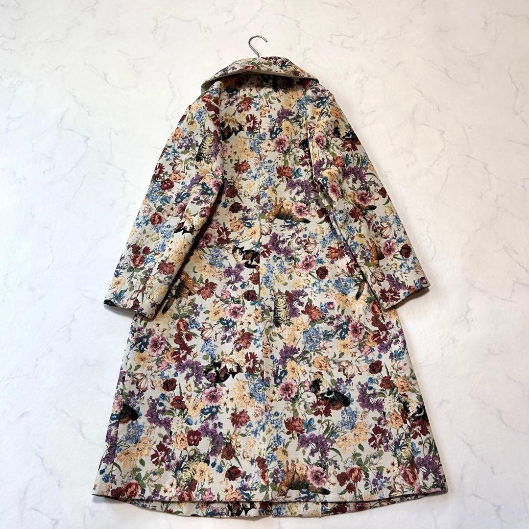 美品 ＆ellecy ロイスクレヨン総柄ゴブラン風 花柄アニマル ロングコート