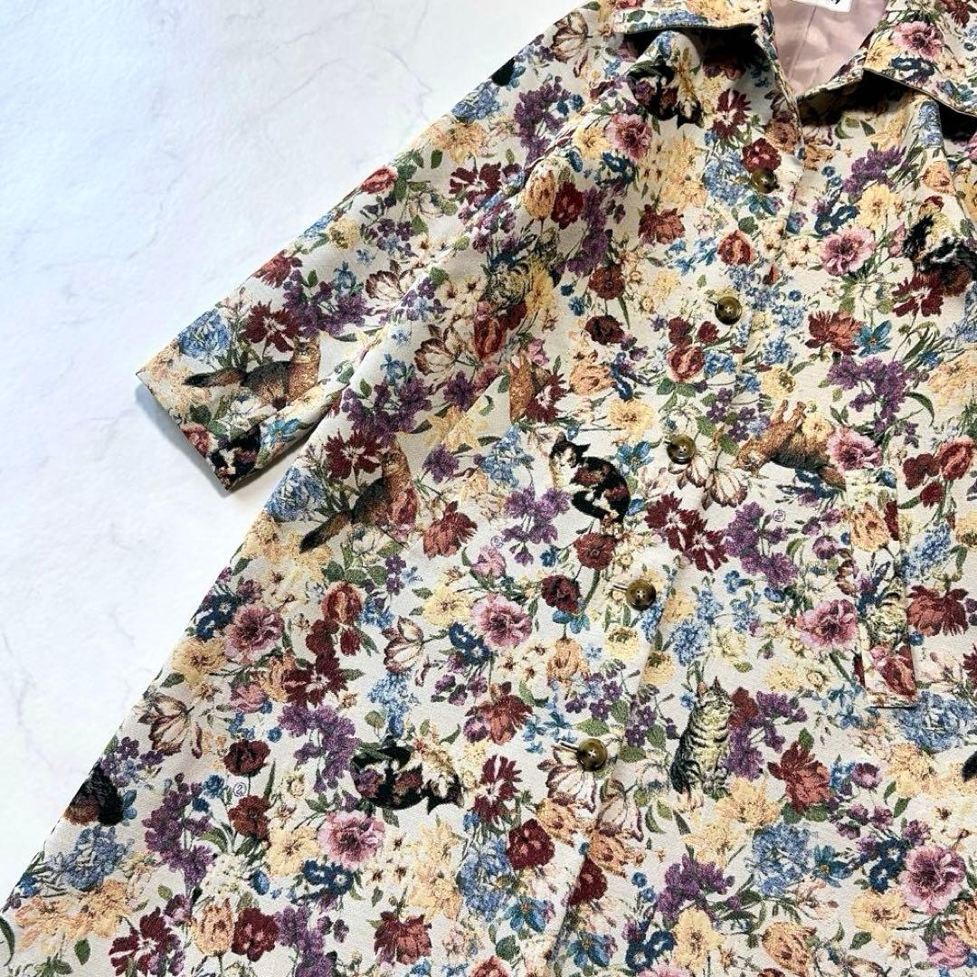美品 ＆ellecy ロイスクレヨン総柄ゴブラン風 花柄アニマル ロングコート