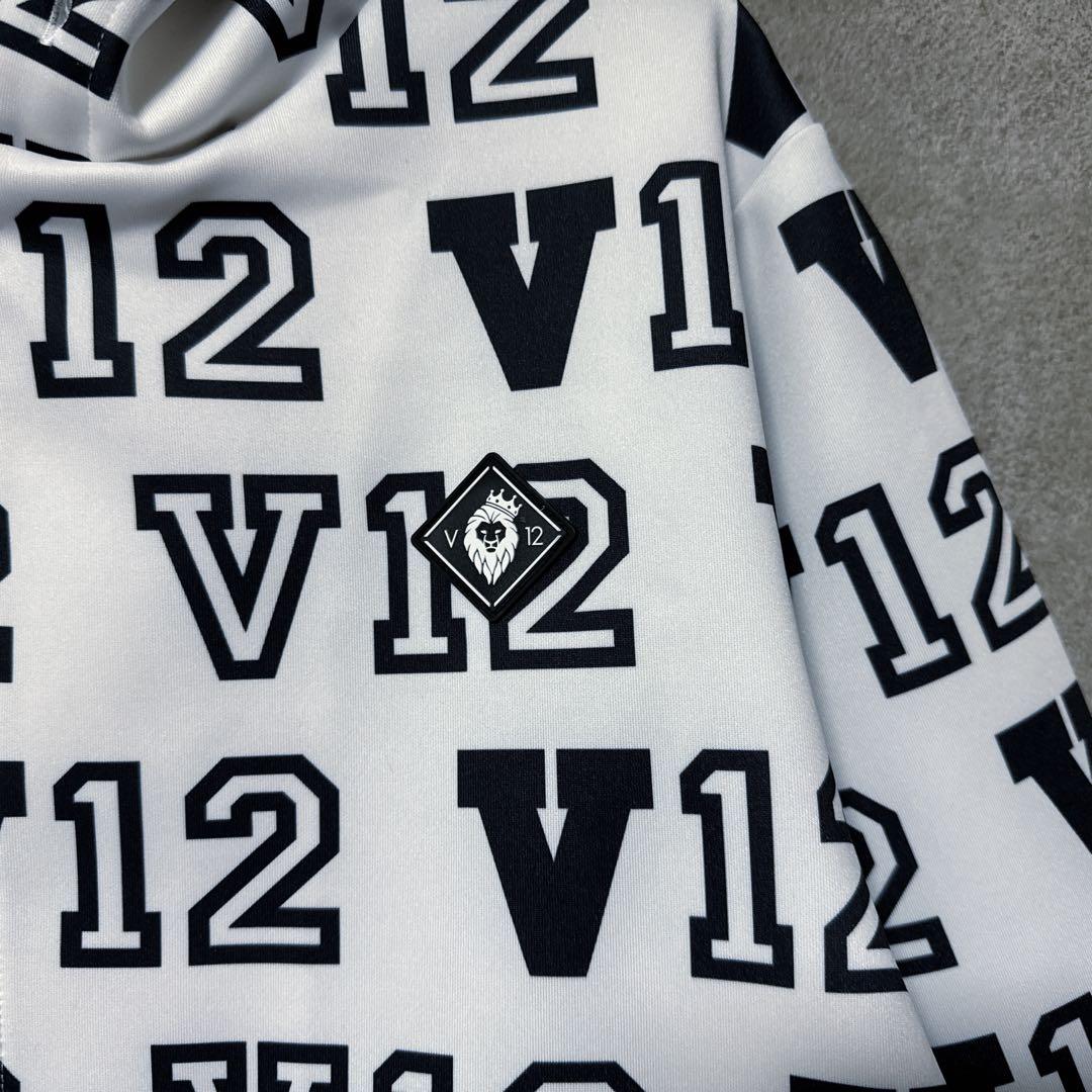 V12 ヴィトゥエルヴ ジップパーカー ジャケット 総柄 ロゴ ホワイト L