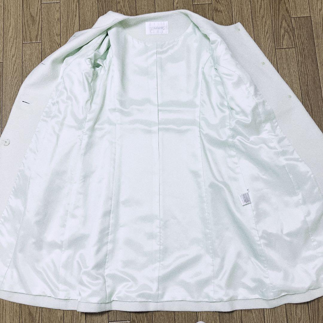ハロッズ ノーカラーコート アンゴラ混 ミントグリーン お嬢様系 上品 美品 3
