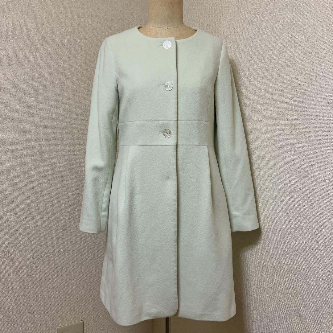 ハロッズ ノーカラーコート アンゴラ混 ミントグリーン お嬢様系 上品 美品 3