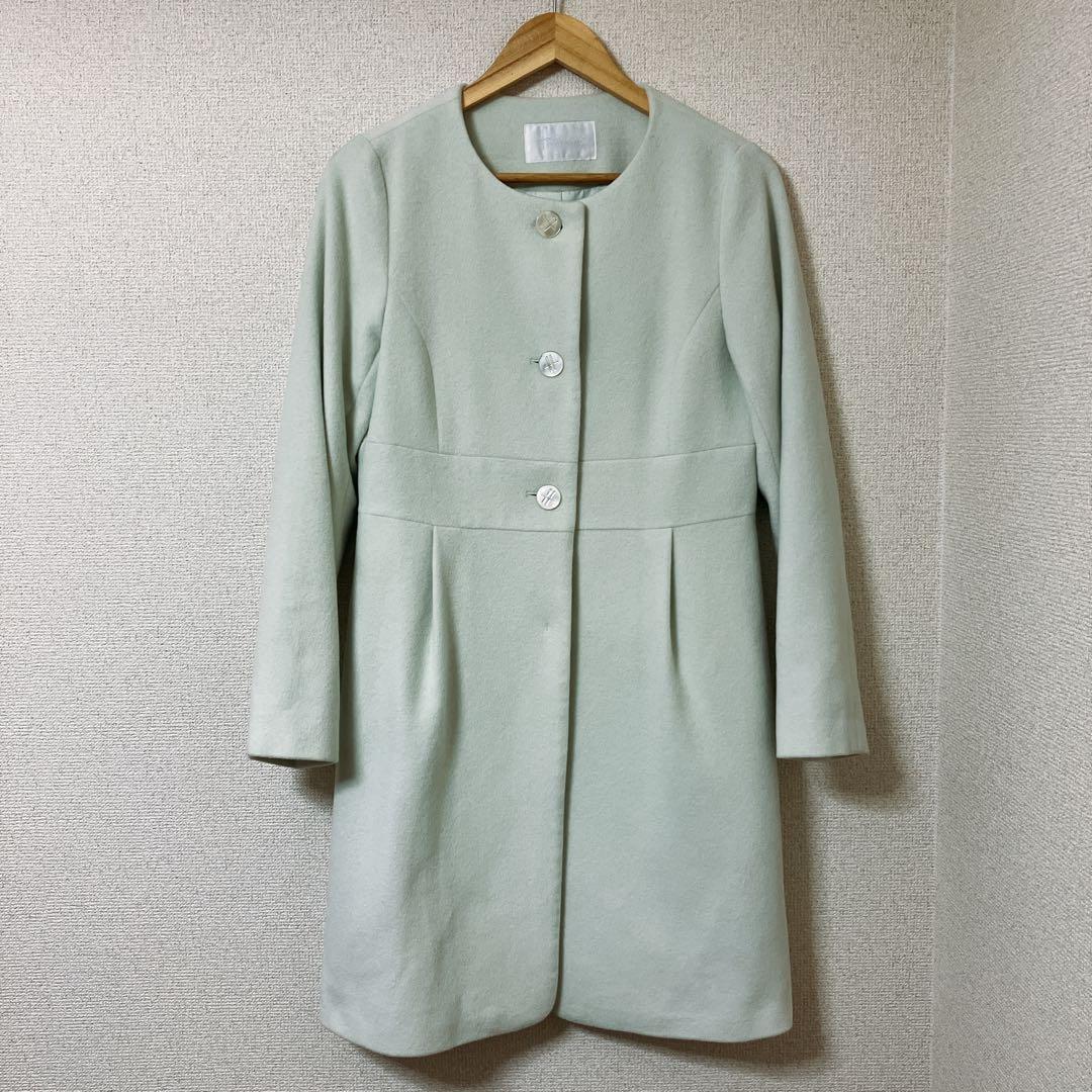 ハロッズ ノーカラーコート アンゴラ混 ミントグリーン お嬢様系 上品 美品 3