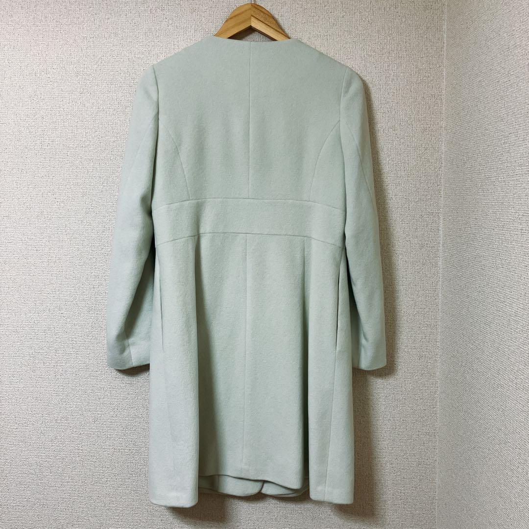 ハロッズ ノーカラーコート アンゴラ混 ミントグリーン お嬢様系 上品 美品 3