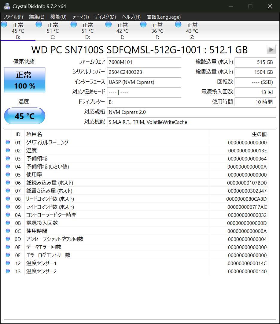 中古 M.2 NVMe SSD 512GB 2枚セット　1-2
