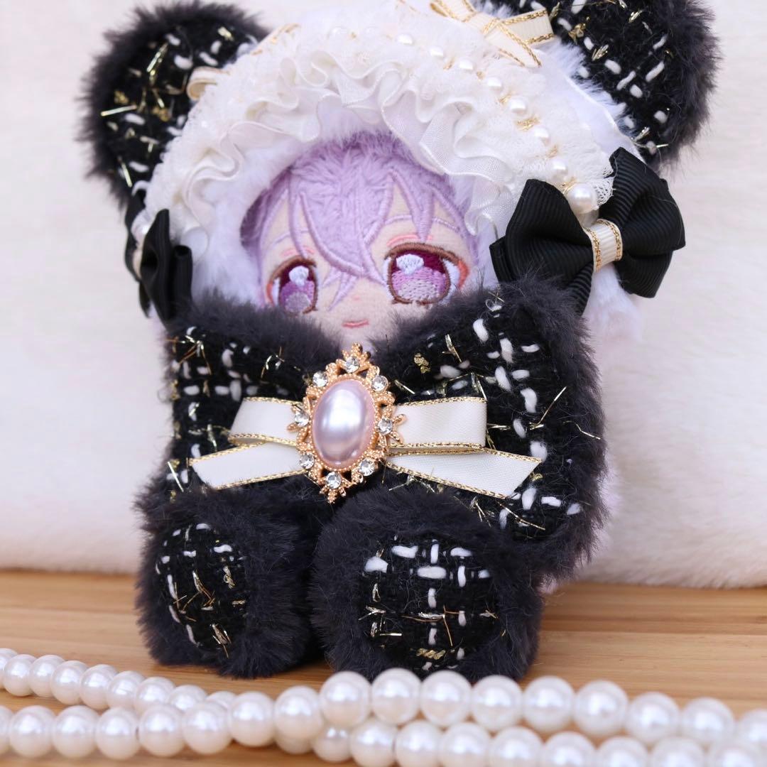 ツイードリボンのくまさん.12〜14cm/ブラック❤︎おすわりぬい服 ちびぐるみ
