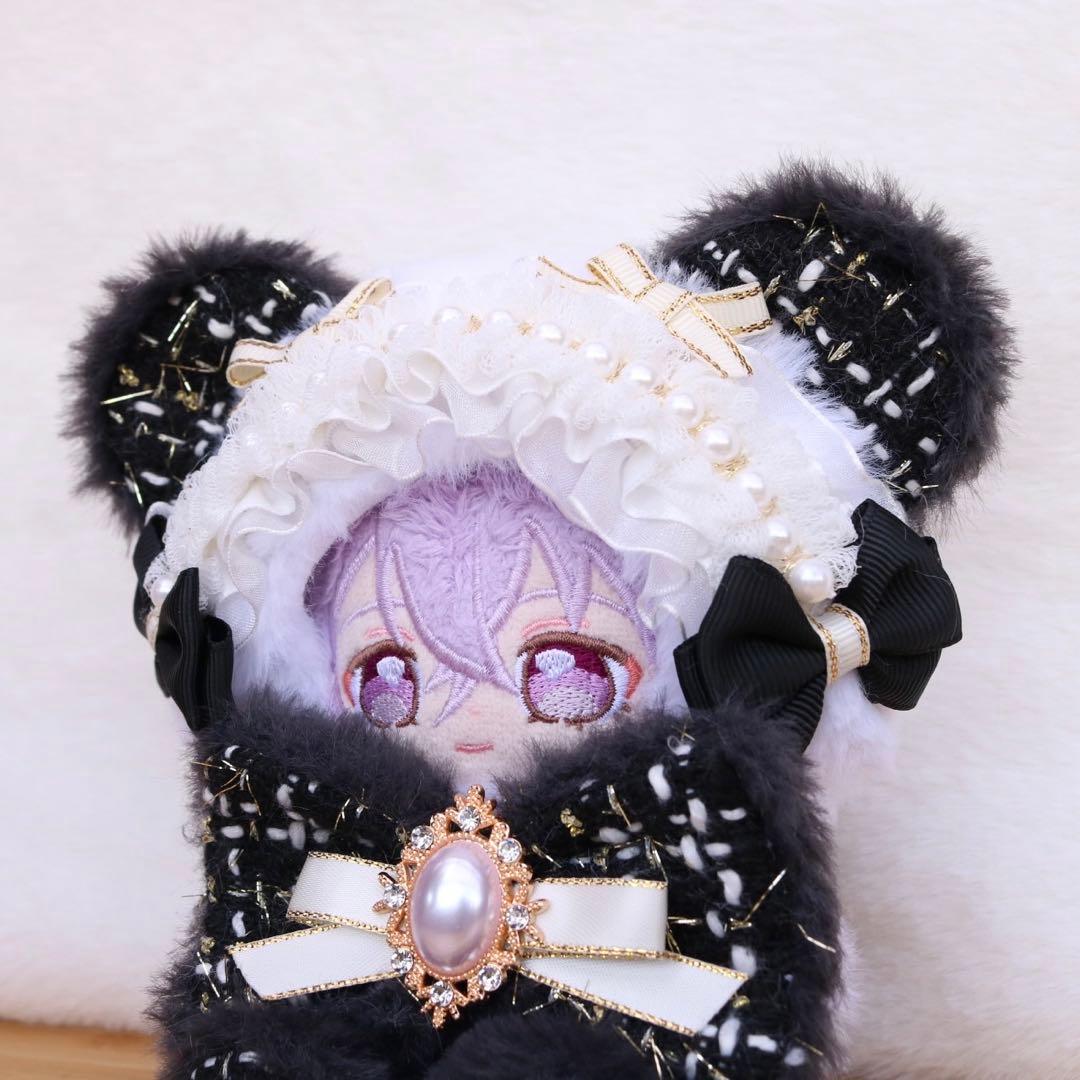ツイードリボンのくまさん.12〜14cm/ブラック❤︎おすわりぬい服 ちびぐるみ