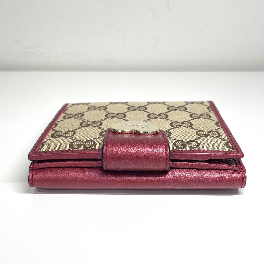 【TK】GUCCI 折り財布 GGキャンバス ラブリーハート パープル系