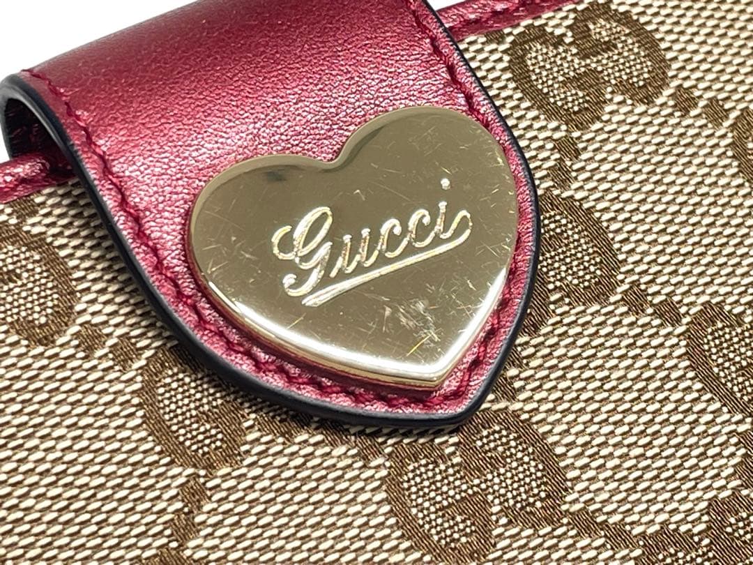 【TK】GUCCI 折り財布 GGキャンバス ラブリーハート パープル系