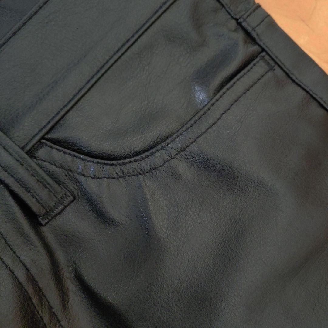 BLACKVARIA　ブラックレザー フレアパンツ　ブーツカット　レザーパンツ