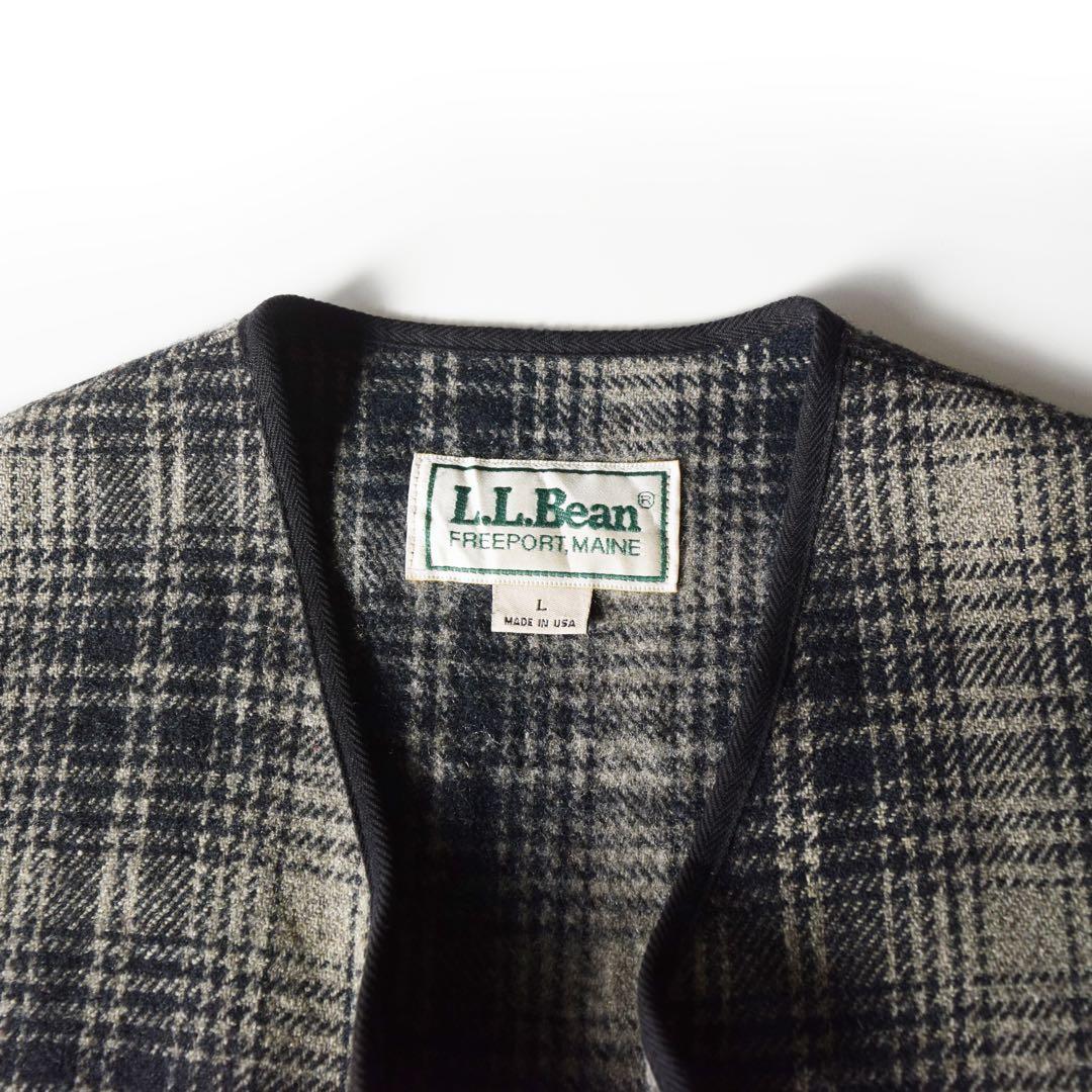 80s 90s LLBean ウール　オンブレ　ベスト　ブラック　L usa製