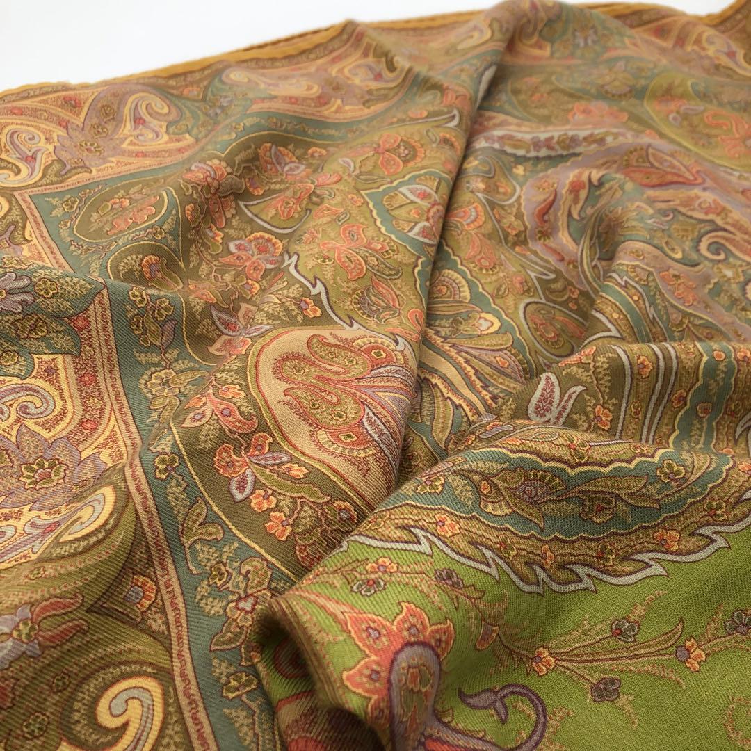 R【美品】エトロ　ETRO 大判　ペイズリー　ストール　ウール　シルク