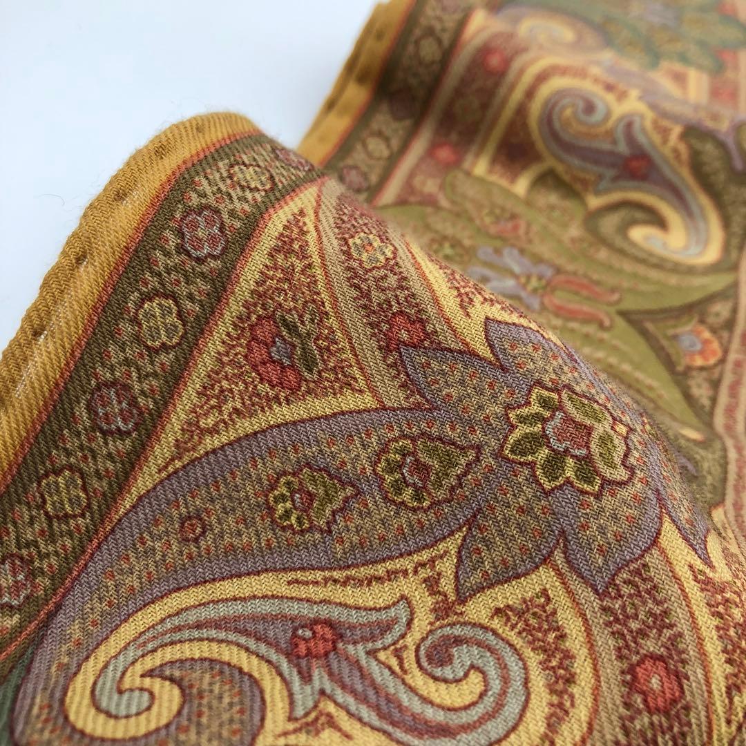 R【美品】エトロ　ETRO 大判　ペイズリー　ストール　ウール　シルク