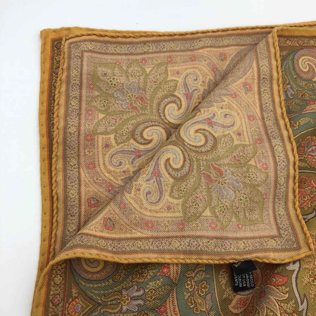 R【美品】エトロ　ETRO 大判　ペイズリー　ストール　ウール　シルク