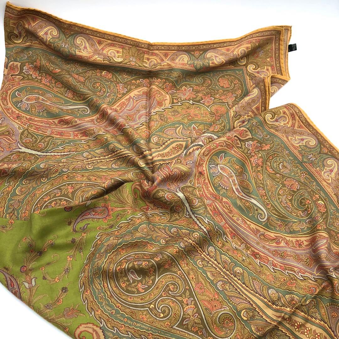R【美品】エトロ　ETRO 大判　ペイズリー　ストール　ウール　シルク