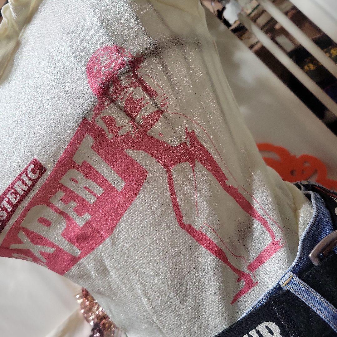 希少美品ヒステリックグラマーヒスガールラメ入りフリフリ袖襟Tシャツ