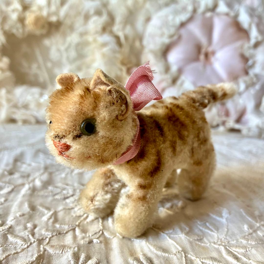 小さなトラ猫のぬいぐるみ　テディキャットドイツヴィンテージ検フランスアンティーク