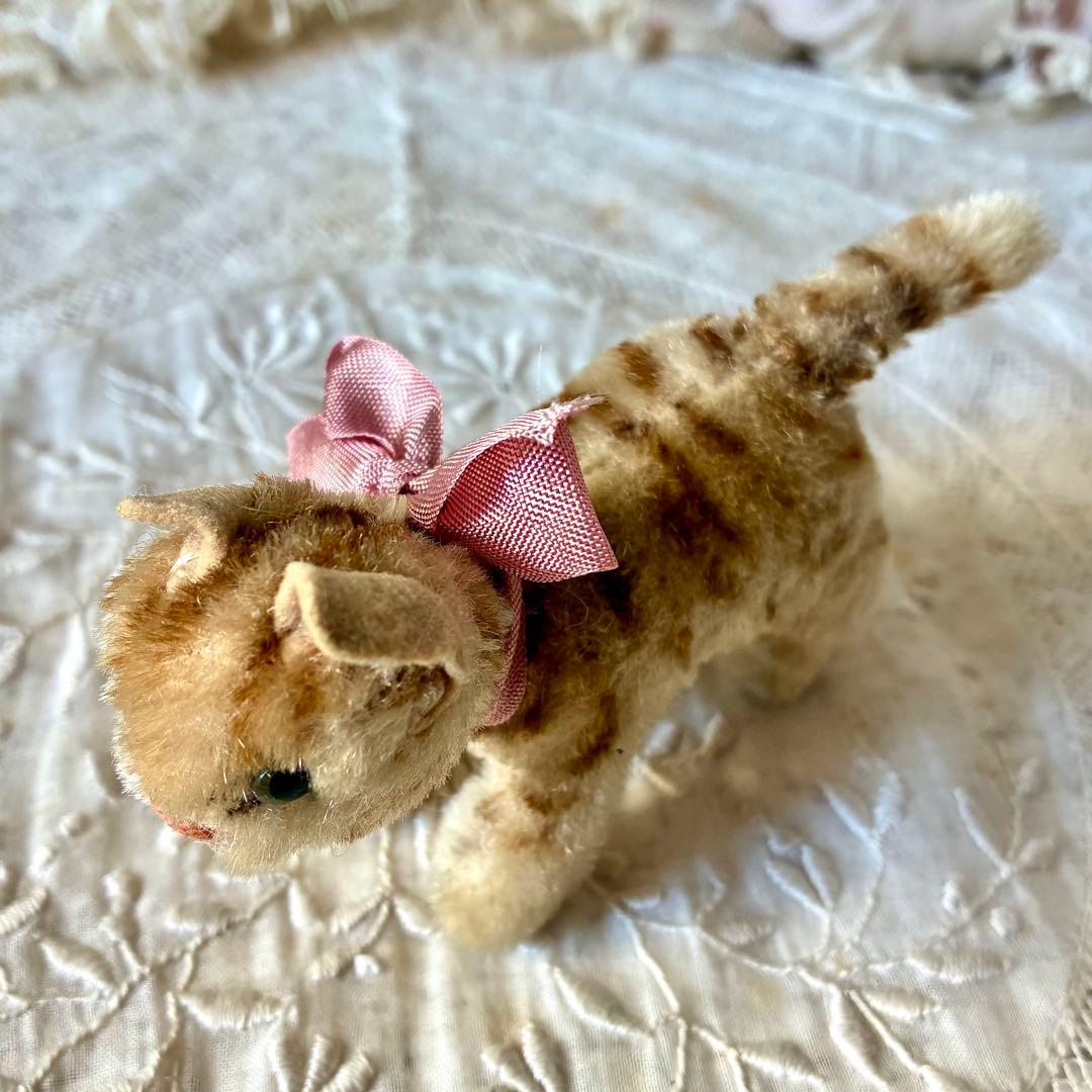 小さなトラ猫のぬいぐるみ　テディキャットドイツヴィンテージ検フランスアンティーク