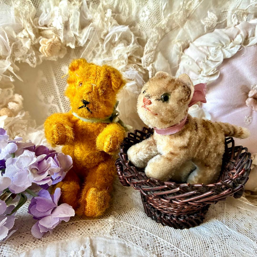 小さなトラ猫のぬいぐるみ　テディキャットドイツヴィンテージ検フランスアンティーク
