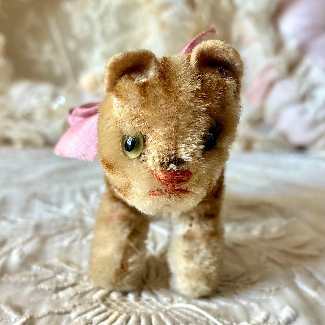 小さなトラ猫のぬいぐるみ　テディキャットドイツヴィンテージ検フランスアンティーク