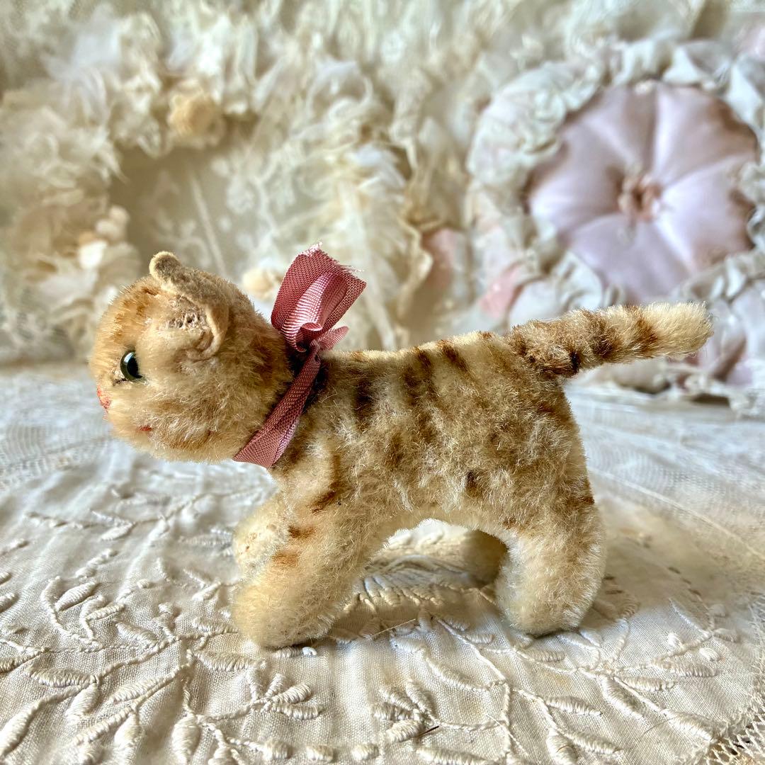 小さなトラ猫のぬいぐるみ　テディキャットドイツヴィンテージ検フランスアンティーク