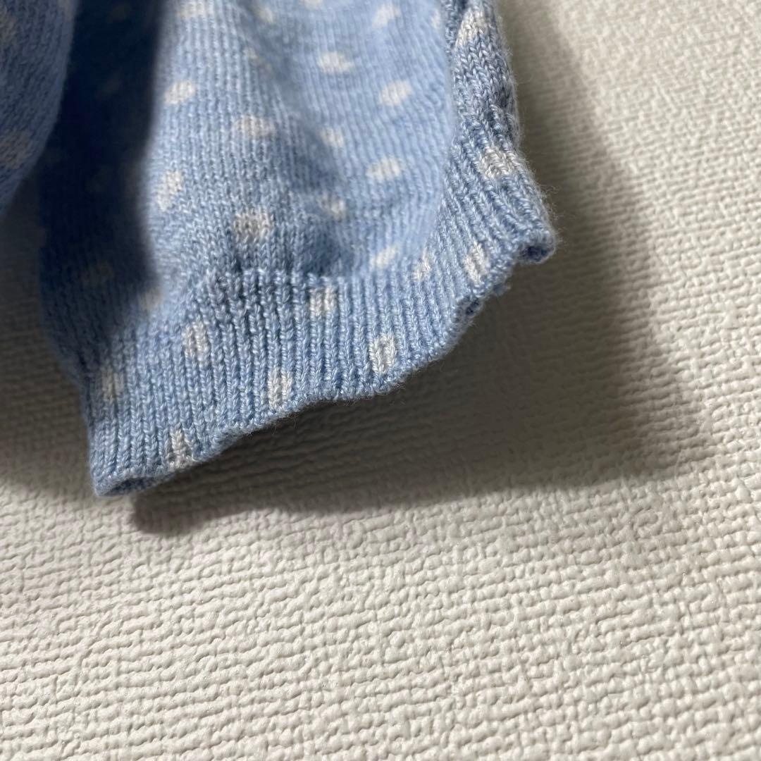希少サンプル品 45R 超ガーゼ水玉プリントのカーディガン R刺繍 ドット 水色