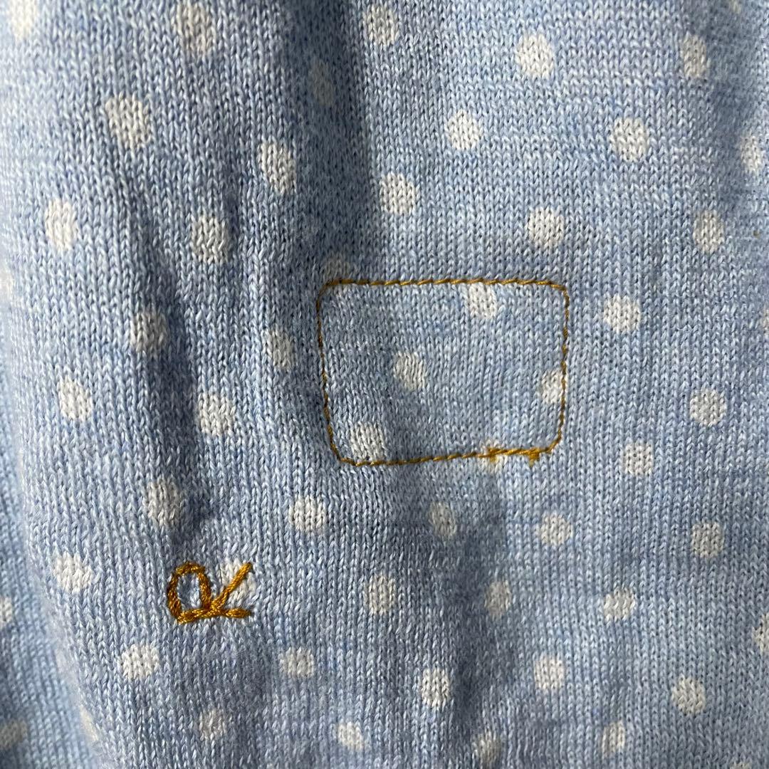 希少サンプル品 45R 超ガーゼ水玉プリントのカーディガン R刺繍 ドット 水色