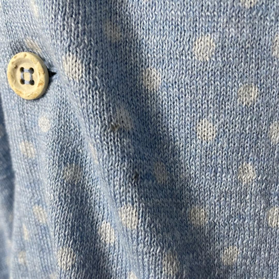 希少サンプル品 45R 超ガーゼ水玉プリントのカーディガン R刺繍 ドット 水色