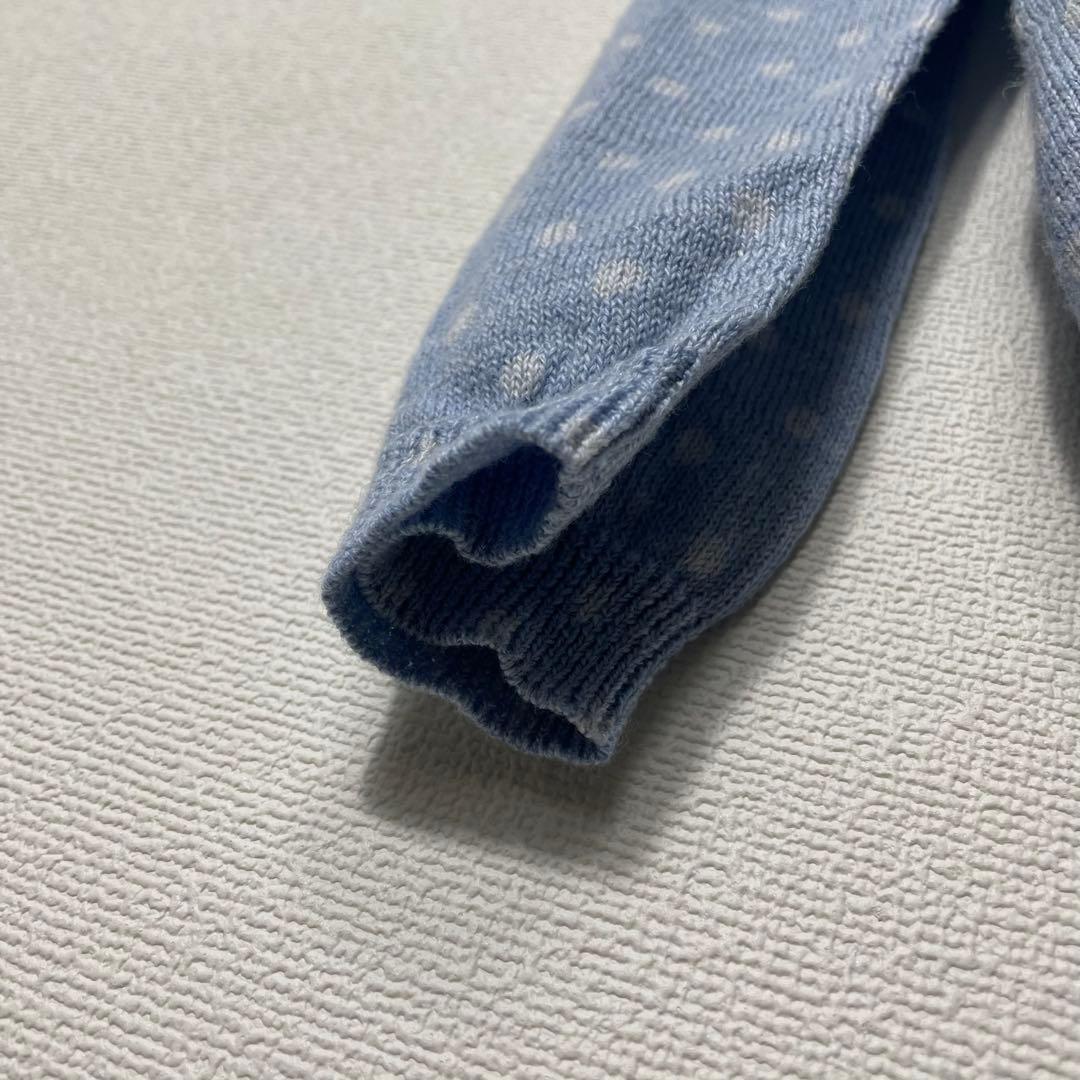 希少サンプル品 45R 超ガーゼ水玉プリントのカーディガン R刺繍 ドット 水色