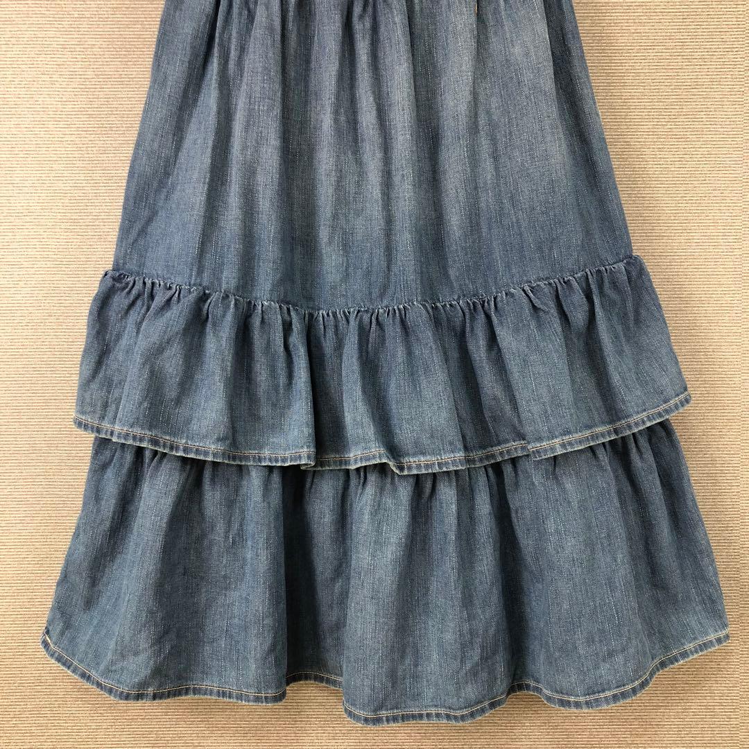 45R プチデニムのティアードフリルペチスカート インディゴブルー