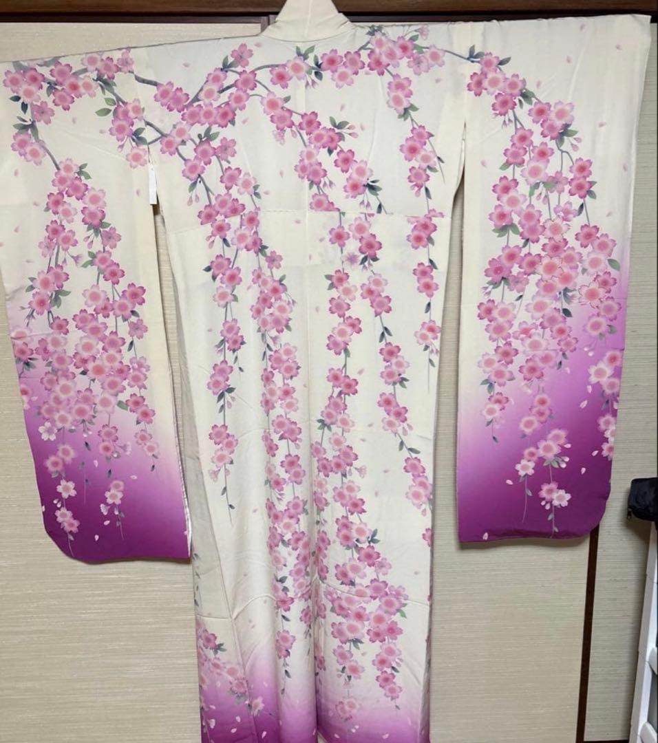 白×ピンク 枝垂れ桜 振袖 身丈153