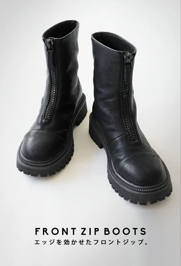 FRONT ZIP BOOTS ブラック