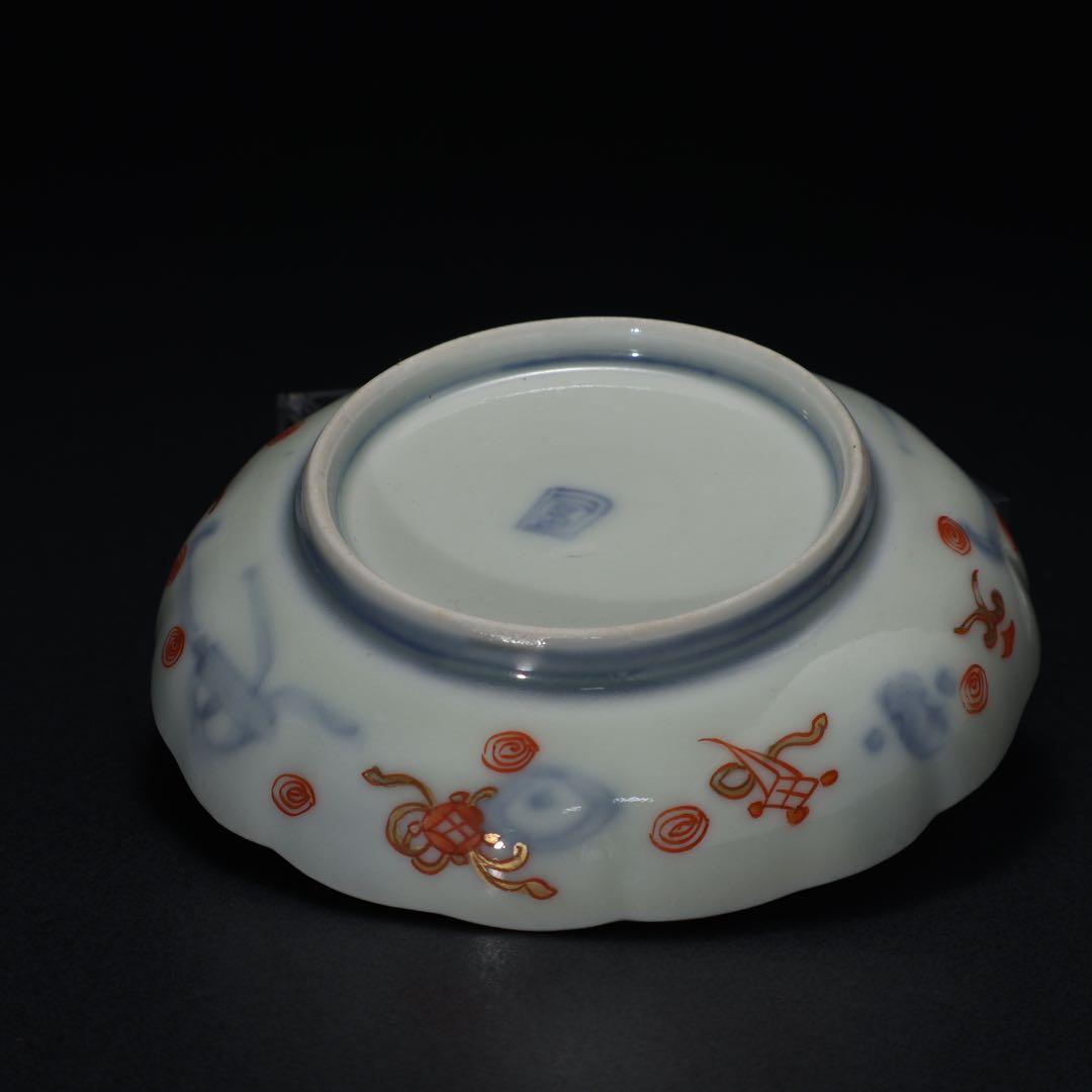伊万里金襴手花に鳥籠図小皿2枚 ∅11cm　古伊万里　通りものR1356w2ダF