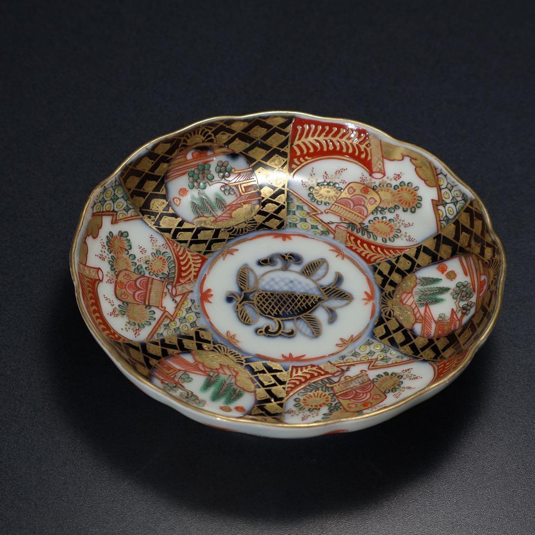 伊万里金襴手花に鳥籠図小皿2枚 ∅11cm　古伊万里　通りものR1356w2ダF