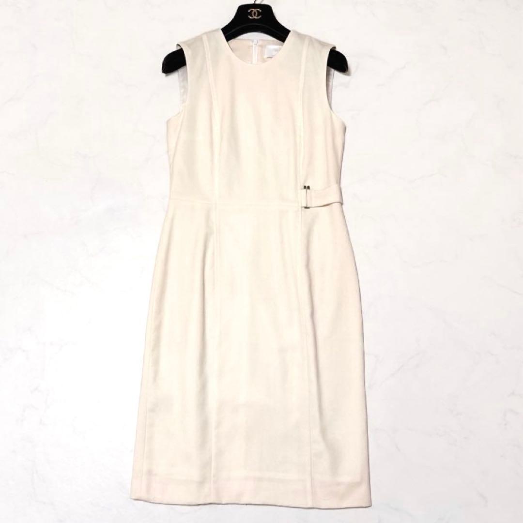 美品 ✨ ヒューゴボス　ワンピ―ス　美シルエット　白　40　ペチコート付