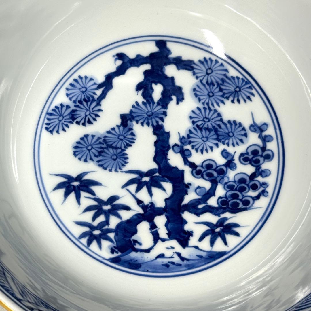 京焼 平安景雲 手塚景雲 緑地金襴手 染付 菓子鉢 茶道具 菓子器 共箱共布