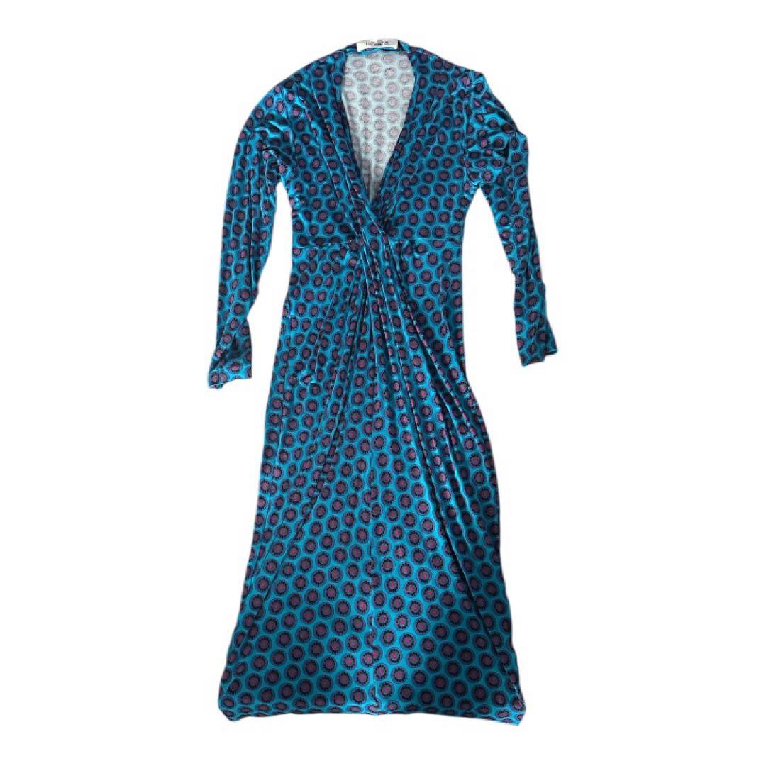 DIANE von FURSTENBERG 青・赤ドット柄 ラップドレス