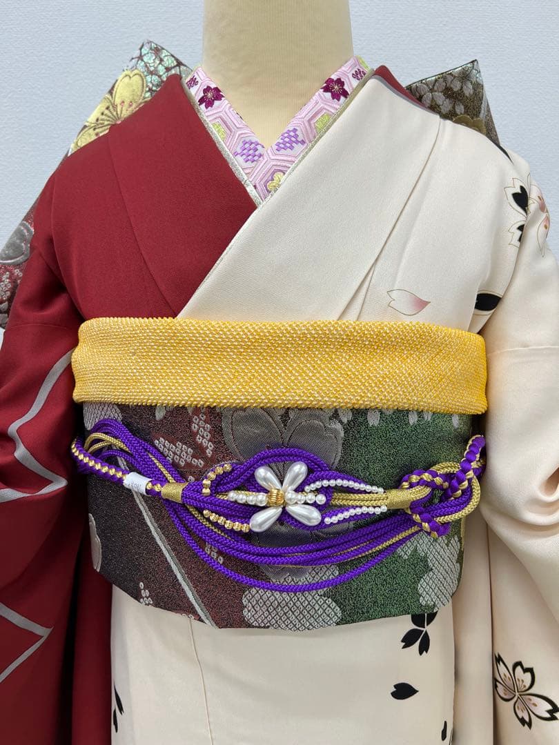 振り袖　フルセット　別誂長襦袢　金彩加工　大柄　刺繍入り　長尺帯締め　831