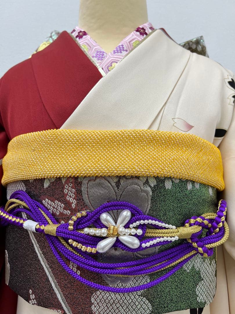 振り袖　フルセット　別誂長襦袢　金彩加工　大柄　刺繍入り　長尺帯締め　831