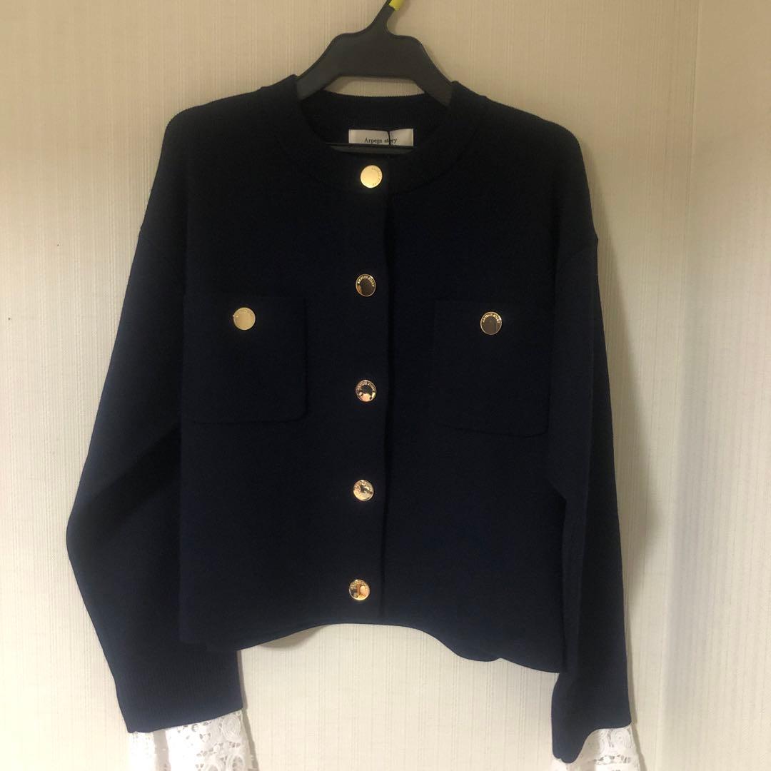 【いいね不要】Arpege Story 袖口レース金ボタンニットジャケット